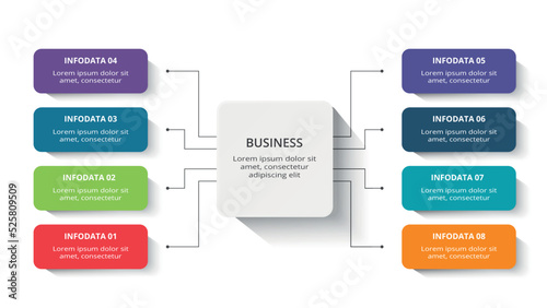 Rectangle concept for infographic with 8 steps, options, parts or processes. Business data visualization.