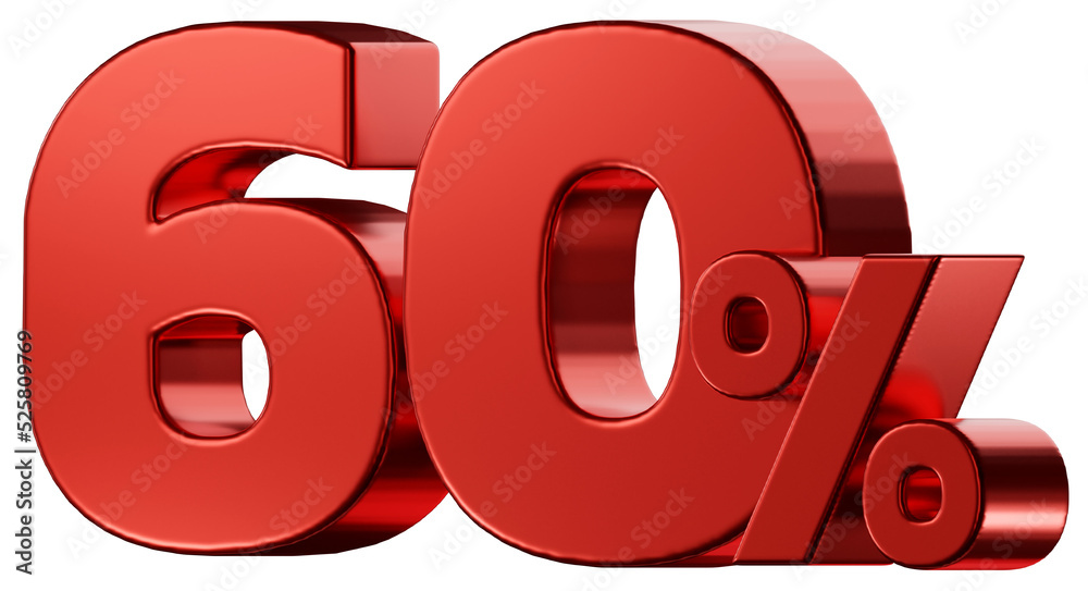 Sale 60 Percent discount number, red glossy, 3d rendering Sale 60 Percent discount number, red glossy, 3d rendering