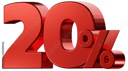 Sale 20 Percent discount number, red glossy, 3d rendering photo