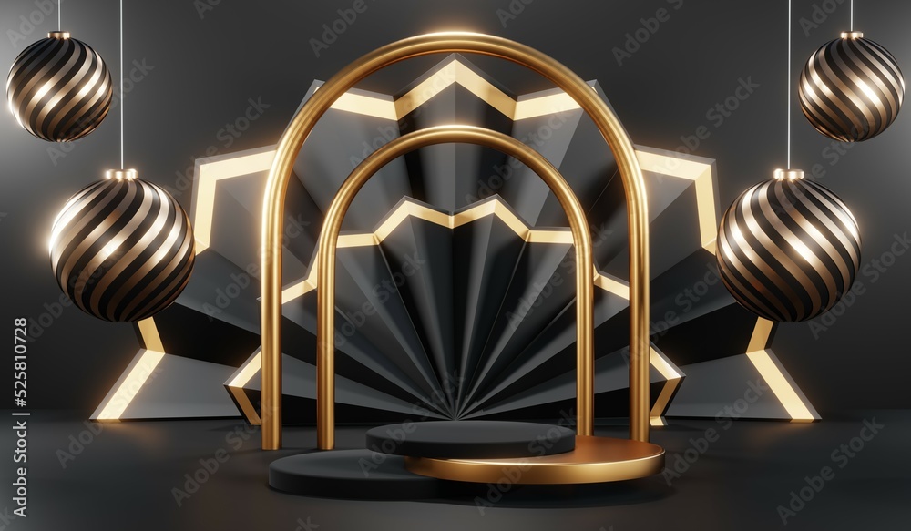 3D rendering of blank product background for cream cosmetics Modern black podium background