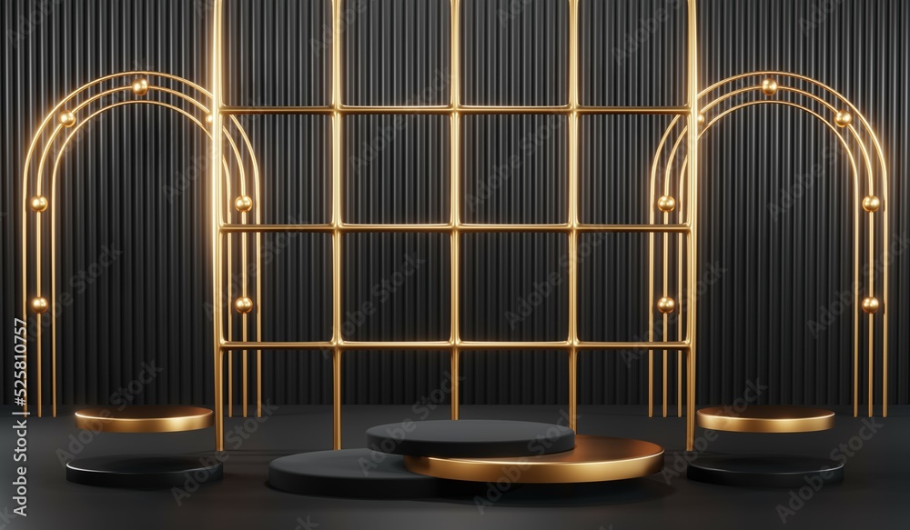3D rendering of blank product background for cream cosmetics Modern black podium background 3D rendering of blank product background for cream cosmetics Modern black podium background