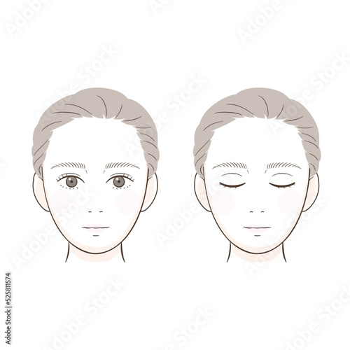 目を開けている素顔の女性と目を閉じている素顔の女性のイラスト