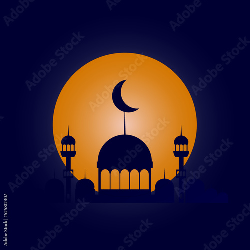 mosque in night. ramadan kareem. design about Islam to welcome the month of Ramadan. 
