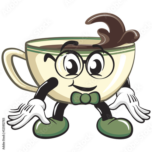 cartoon smart cup illustration vector wearing glasses and bone tie