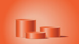 Orange product background stand or podium pedestal on empty display with pastel backdrops. 3D rendering.