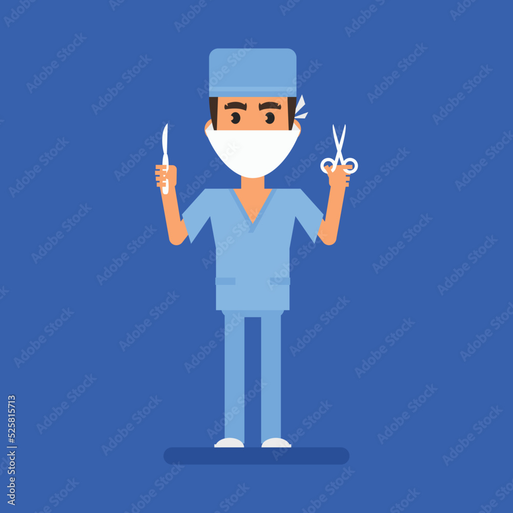Surgeon holding scalpel and scissors Surgeon holding scalpel and scissors