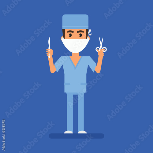 Surgeon holding scalpel and scissors