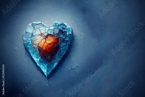 An unusual gift for Valentine's Day. Brilliant piece of ice in the shape of a heart. Symbol of love from cold ice. Beautiful heart made of ice