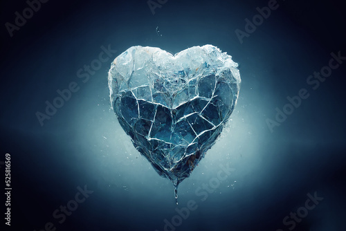 Brilliant piece of ice in the shape of a heart. An unusual gift for Valentine's Day. Beautiful heart made of ice. Symbol of love from cold ice