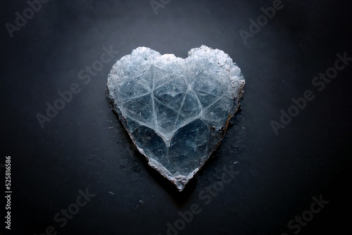 Symbol of love from cold ice. Brilliant piece of ice in the shape of a heart. An unusual gift for Valentine's Day. Beautiful heart made of ice © Marushka