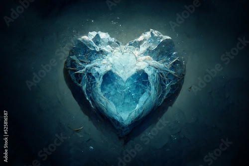 Beautiful heart made of ice. Brilliant piece of ice in the shape of a heart. An unusual gift for Valentine's Day. Symbol of love from cold ice
