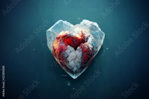 An unusual gift for Valentine's Day. Symbol of love from cold ice. Beautiful heart made of ice. Brilliant piece of ice in the shape of a heart