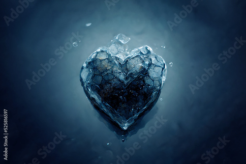 Brilliant piece of ice in the shape of a heart. Beautiful heart made of ice. An unusual gift for Valentine's Day. Symbol of love from cold ice