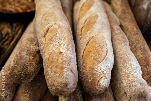 Fresh baked baguettes sold at the farmers market