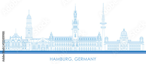 Outline Skyline panorama of city of Hamburg, Germany  - vector illustration