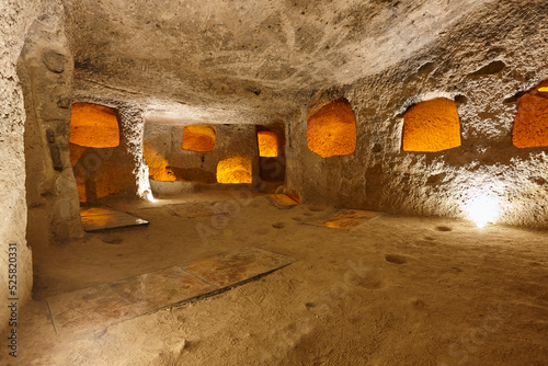 Food storage in ancient underground city of Kaymakli. Cappadocia, Turkey photo