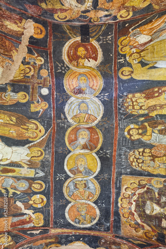 Fresco paintings in St. John church roof. Gulsehir, Cappadocia. Turkey