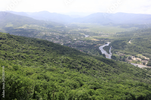 View of Dakhovskaya village in Belaya River valley from Una-koz ridge photo