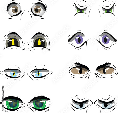 Cartoon beautiful eyes vector set. eyes with different characters.
