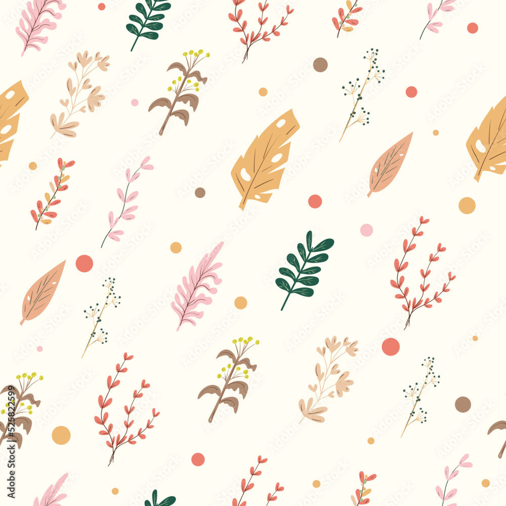 Seamless botanical pattern with leaves