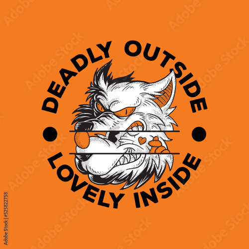 Cartoon emblem of divided wolf head mascot