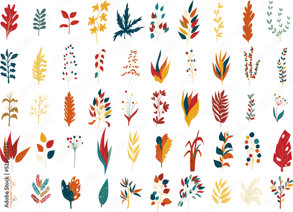 Set of leaf icons in doodle style Set of leaf icons in doodle style