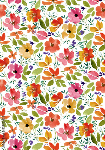 Seamless Hand painted wild floral spring pattern , ditsy floral pattern 