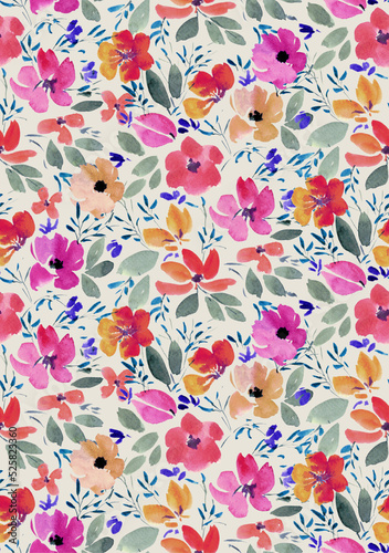 Seamless Hand painted wild floral spring pattern , ditsy floral pattern 