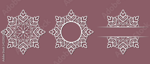 Big set of Christmas decorations - balls with a Santa Claus, deer, snowflake, candle, angel, snowman, gift, sock, Christmas tree, house. Template for laser cut. New Year theme. Vector illustration