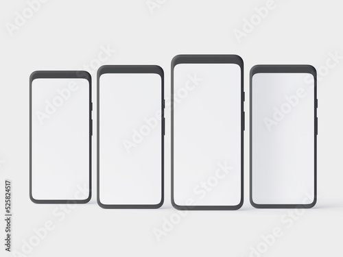 illustration of a set of phones with white background, 3d Illustration, 3d rendering