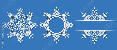 Big set of Christmas decorations - balls with a Santa Claus, deer, snowflake, candle, angel, snowman, gift, sock, Christmas tree, house. Template for laser cut. New Year theme. Vector illustration