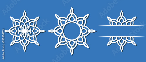Big set of Christmas decorations - balls with a Santa Claus, deer, snowflake, candle, angel, snowman, gift, sock, Christmas tree, house. Template for laser cut. New Year theme. Vector illustration