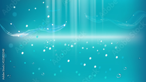 Blue underwater waves background vector realistic. 3d mock up background. Lig...