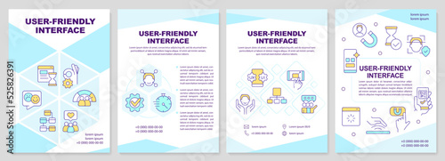 User friendly interface brochure template. Website development. Leaflet design with linear icons. Editable 4 vector layouts for presentation, annual reports. Arial-Black, Myriad Pro-Regular fonts used