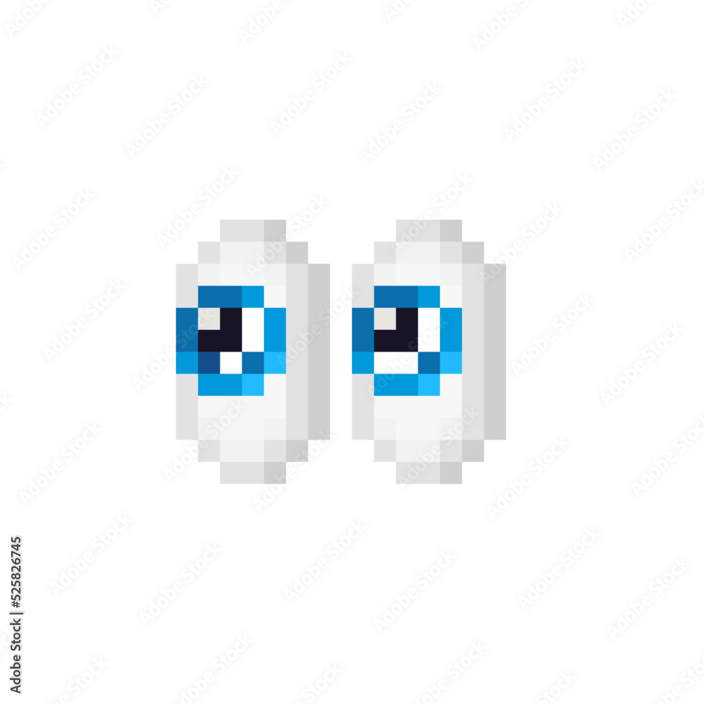 Eyes icon. Blue color. Pixel art style. Design application. 8-bit. Video game sprite. Game assets. Isolated abstract vector illustration. Eyes icon. Blue color. Pixel art style. Design application. 8-bit. Video game sprite. Game assets. Isolated abstract vector illustration.