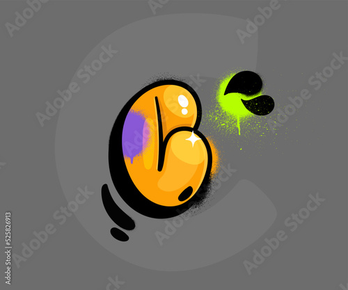 Letter C design symbol kids in graffiti flop style spray paint 