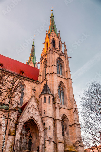 Exterior view of the ancient St. Paul's Cathedral in Munich, Germany