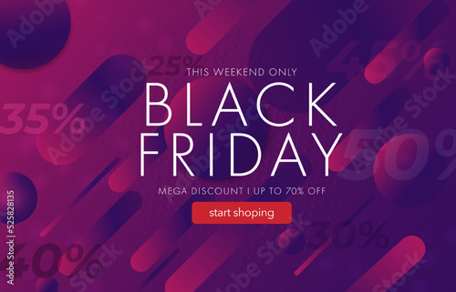  Black Friday sale banner. Shiny golden text in frame with glitter and confetti. Luxury dark background. Black Friday advertising, special offer and sale. Banner and poster, brochure and flyer design