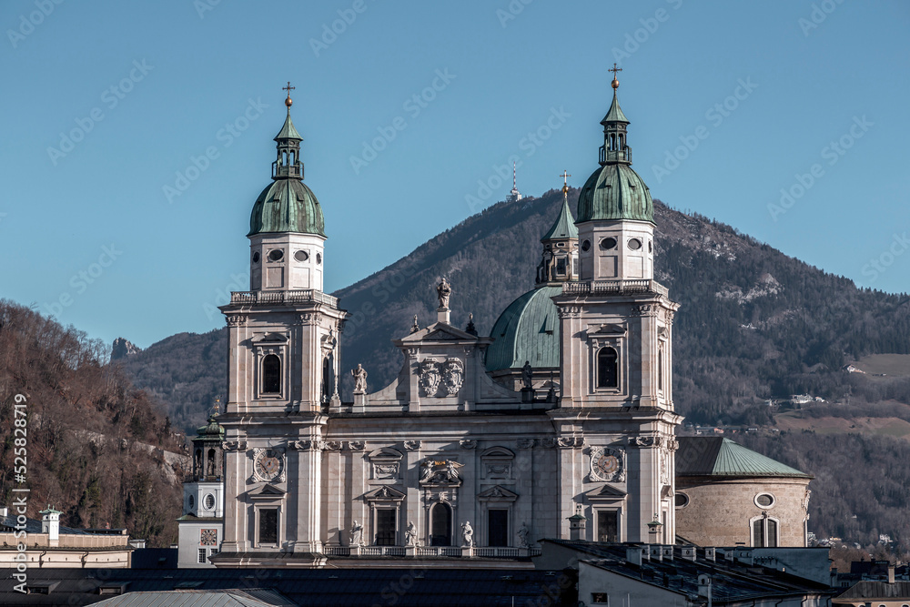 The dome of Salzburg Cathedral or Dom zu Salzburg in the old town Salzburg, Austria