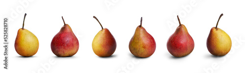 A fruit collection of ripe juicy golden and red pears isolated against a transparent background.