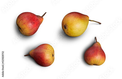Obraz na płótnie A collection of ripe juicy golden red pears isolated against a flat background. w salonie