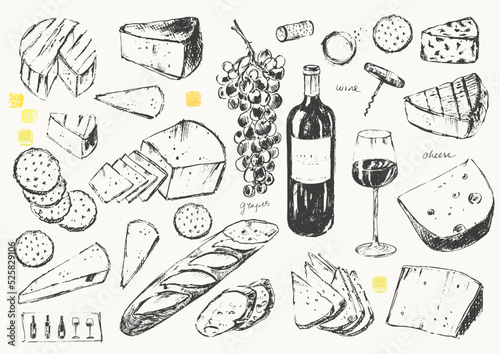 Wine and snack illustration set