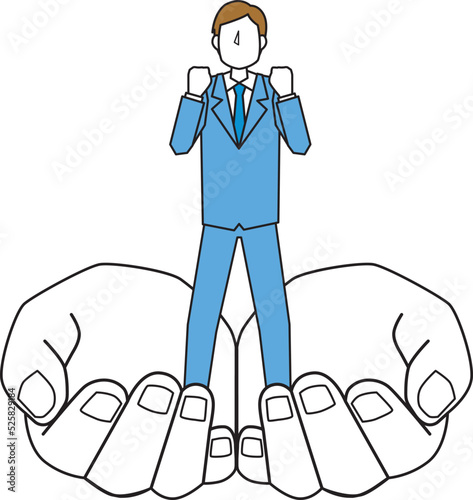 ビジネスマンを包み込むように持つ手