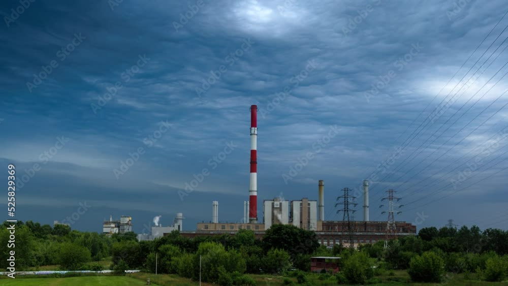 Time-lapse. Dramatic cloudy sky over the Warsaw coal-fired power plant. Time-lapse. Dramatic cloudy sky over the Warsaw coal-fired power plant.