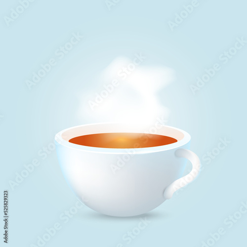 Cup of hot tea or coffee with white steam.