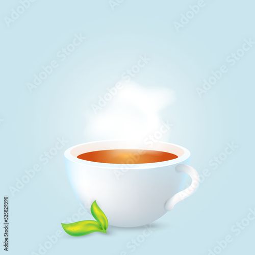 Cup of hot tea or coffee with white steam.