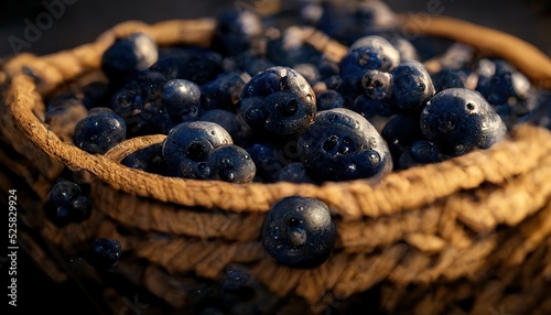 3D Illustration of blueberries on the basket