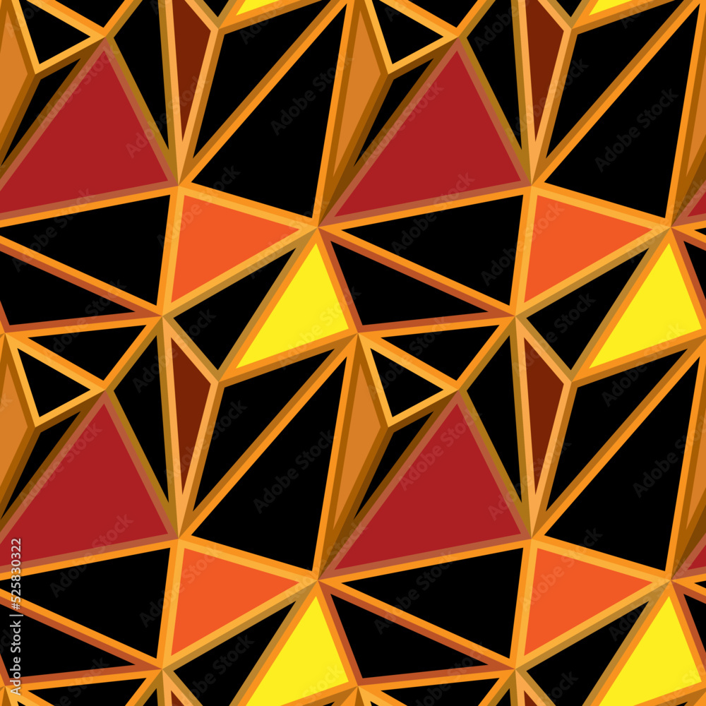 Low poly pattern in Halloween colors. Abstract mosaic of black, brown, orange, yellow triangles. Colorful holyday geometric design