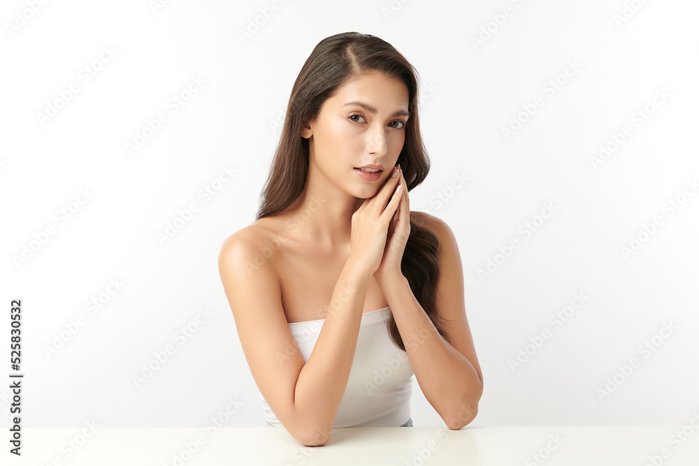 Beautiful young asian woman with clean fresh skin on white background, Face care, Facial treatment, Cosmetology, beauty and spa, Asian women portrait. Beautiful young asian woman with clean fresh skin on white background, Face care, Facial treatment, Cosmetology, beauty and spa, Asian women portrait.
