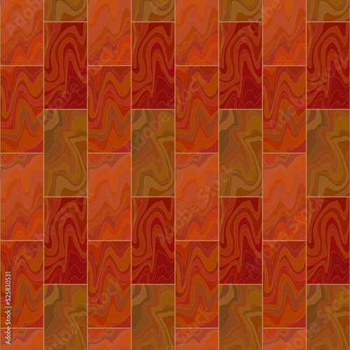 Wooden parquet seamless pattern. Rectangles of red, brown, orange with wooden wavy texture. Surface design
